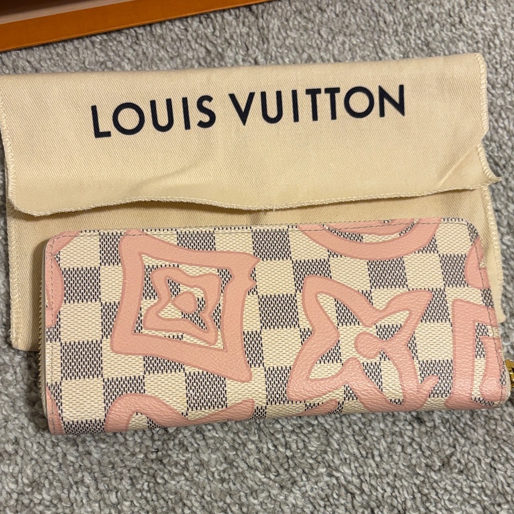 Louis Vuitton Pink and Cream Checkered Wallet